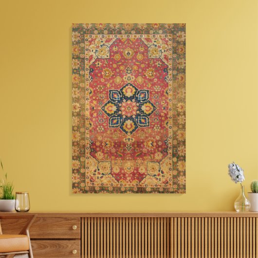 Red Gold Kashan Tepet Rug Persian Asian Leinwanddruck (Insitu (Wohnzimmer))