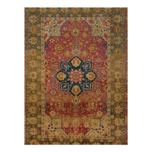 Red Gold Kashan Tepet Rug Persian Asian Poster (Vorderseite)