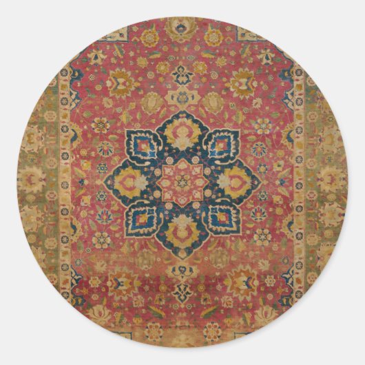 Red Gold Kashan Tepet Rug Persian Asian Runder Aufkleber (Vorderseite)