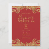 Red & Gold Lace Elegant Sweet 16 Party Einladung (Vorderseite)