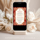 Red Gold Lace QR Code Anand Karaj Sikh Wedding Einladung