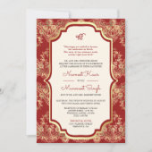 Red Gold Lace QR Code Anand Karaj Sikh Wedding Einladung (Vorderseite)
