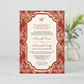 Red Gold Lace QR Code Anand Karaj Sikh Wedding Einladung (Stehend Vorderseite)