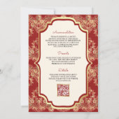 Red Gold Lace QR Code Anand Karaj Sikh Wedding Einladung (Rückseite)