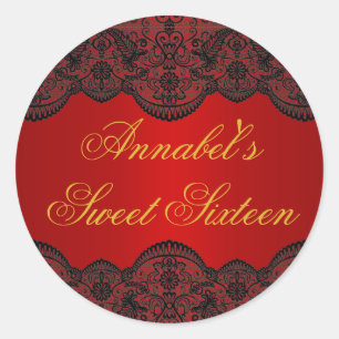 Red & Gold Lace Sweet 16 Sticker
