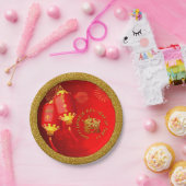 Red Gold Lanterns Chinese Ox paper cut 2021 PP Pappteller (Party)