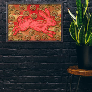 Red Gold Lanterns Rabbit 2023 Chinesisches Neujahr Poster