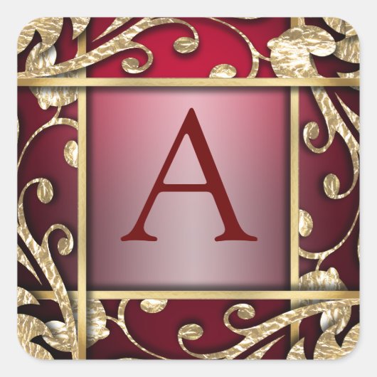 Red Gold Lattice Monogram Umschlag Aufkleber (Vorderseite)