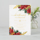 Red Gold Leaf Foliage Weihnachtsfeiertag Party Folieneinladung (Stehend vorne)