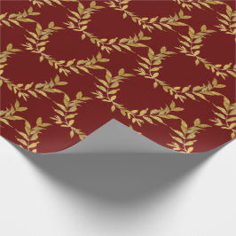 Red Gold Leaf Monogram Elegant Chic Wedding Geschenkpapier