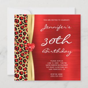 Red Gold Leopard Foil Gem Ribbon 30. Geburtstag Einladung