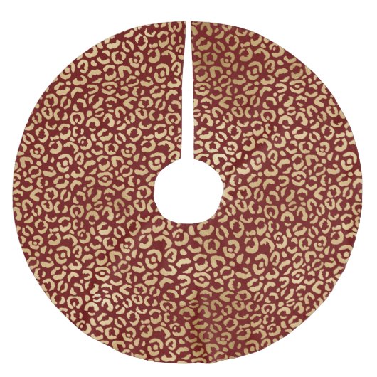 Red Gold Leopard Print Polyester Weihnachtsbaumdecke (Vorderseite)