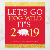 Red Gold Let's Go Wild Chinese New Year Pig Weinetikett (Einzelnes Label)