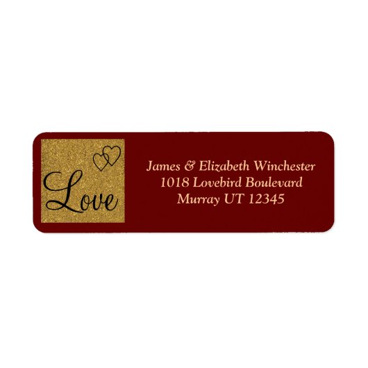 Red & Gold Liebe Address Labels (Vorne)