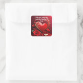 Red-Gold Liebe Herzschlösser Quadratischer Aufkleber (Tasche)