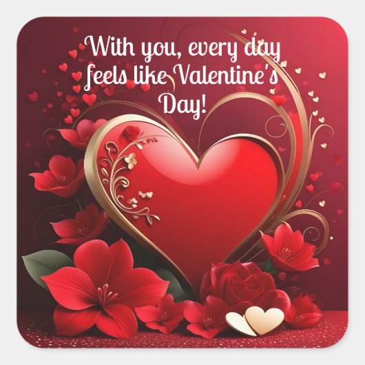 Red-Gold Liebe Herzschlösser Quadratischer Aufkleber (Vorderseite)