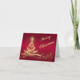 Red, Gold Lighted Tree Corporate Weihnachtskarte Feiertagskarte