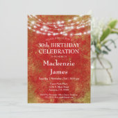 Red Gold Lights Geburtstagsparty Einladung Erwachs (Stehend Vorderseite)