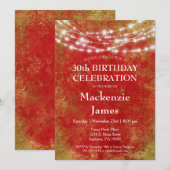 Red Gold Lights Geburtstagsparty Einladung Erwachs (Vorne/Hinten)