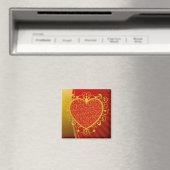 Red Gold Lilie Heart Magnet (In Situ (Geschirrspüler))