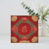 Red Gold Lotus Ganesh God Indian Wedding Einladung (Stehend Vorderseite)