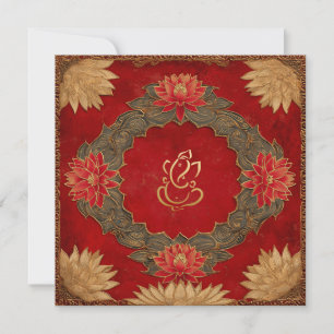 Red Gold Lotus Ganesh God Indian Wedding Einladung