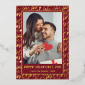 Red & Gold Love Valentines Day Photo Folien Feiertagskarte (Vorderseite)