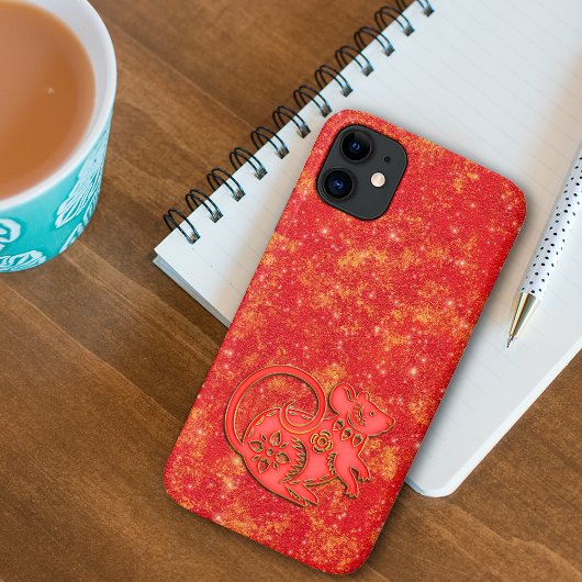 Red Gold Lunar Chinese New Year Zodiac Rat Case-Mate iPhone Hülle