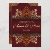 Red gold luxury wedding invitation card einladung (Vorne/Hinten)
