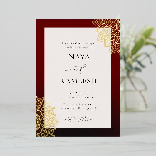 Red Gold Mandala Folieneinladung (Stehend vorne)