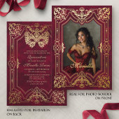 Red Gold Masquerade Foto Quinceanera Folieneinladung