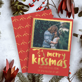 Red Gold Merry Kissmas Foto Holiday Card Feiertagskarte