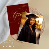 Red & Gold Minimal Scripted Grad Zeremonie Foto Einladung