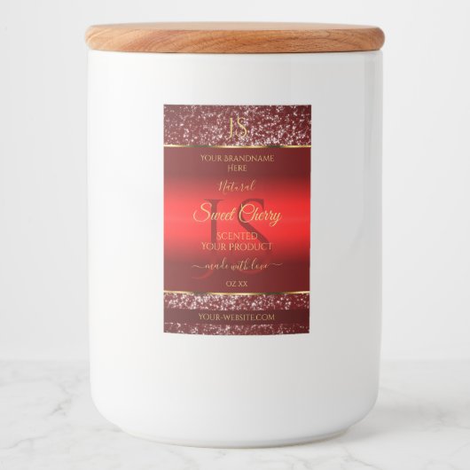 Red Gold mit Glitzer Stars Initial Product Label Lebensmitteletikett (Vorderseite)