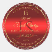 Red Gold mit Glitzer Stars Initial Product Label Runder Aufkleber (Vorderseite)