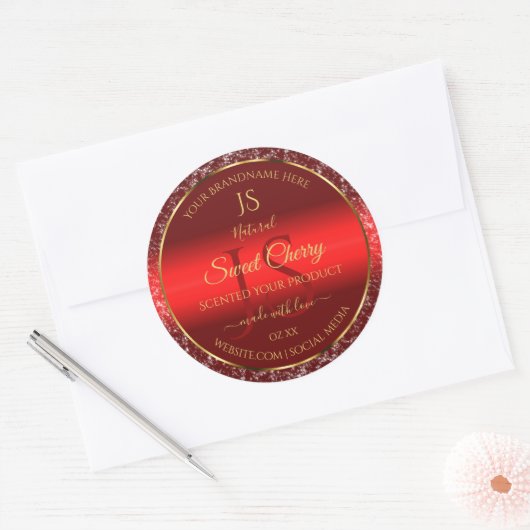 Red Gold mit Glitzer Stars Initial Product Label Runder Aufkleber (Umschlag)