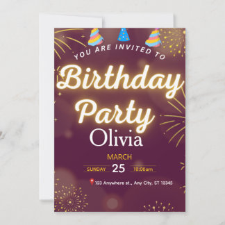 Red & Gold Modern Birthday Party Invitation  Einladung