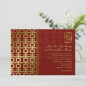 Red & Gold Modern Double Happiness Chinese Wedding Einladung (Stehend Vorderseite)