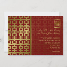 Red & Gold Modern Double Happiness Chinese Wedding Einladung