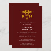 Red Gold Modern Nurschool Abschluss Einladung (Vorne/Hinten)