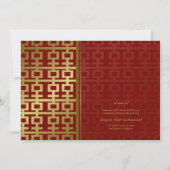 Red & Gold Moderne Double Happiness Chinesische Ho Einladung (Rückseite)