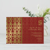 Red & Gold Moderne Double Happiness Chinesische Ho Einladung (Stehend Vorderseite)