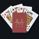 Red Gold Monogram Names Year Custom Poker Cards Spielkarten<br><div class="desc">Red custom poker cards featuring a gold serif monogram paired with elegant script names and an established year. Designed as personalized playing cards, this deck makes a meaningful keepsake for weddings, anniversaries, engagement gifts, or couples who enjoy card games together. The rich red background and gold monogram create a refined,...</div>