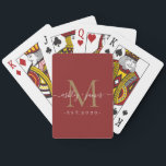 Red Gold Monogram Names Year Custom Poker Cards Spielkarten<br><div class="desc">Red custom poker cards featuring a gold serif monogram paired with elegant script names and an established year. Designed as personalized playing cards, this deck makes a meaningful keepsake for weddings, anniversaries, engagement gifts, or couples who enjoy card games together. The rich red background and gold monogram create a refined,...</div>