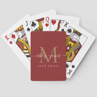 Red Gold Monogram Names Year Custom Poker Cards Spielkarten