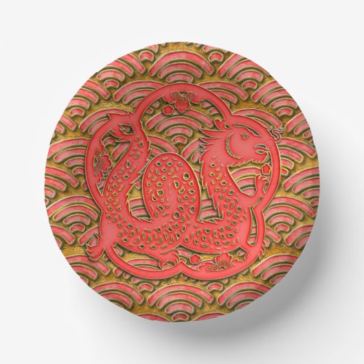 Red Gold Muster Lunar Neujahr des Drachen 2024 Pappteller (Vorderseite)