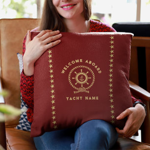 Red Gold Nautical Boat Wheel Knot Stars Kissen