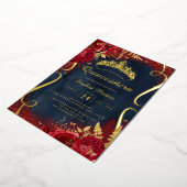 Red Gold Navy Floral Scroll Quinceanera Folieneinladung (Gedreht)