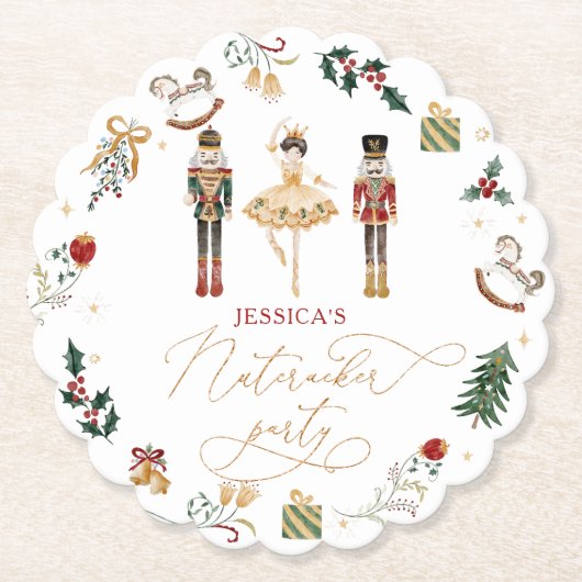 Red gold Nutcracker Ballerina Kindergeburtstag Par Untersetzer (Vorderseite)