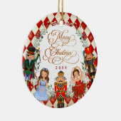 Red Gold Nutcracker Ballet Frohe Weihnachts-Party Keramik Ornament (Rechts)